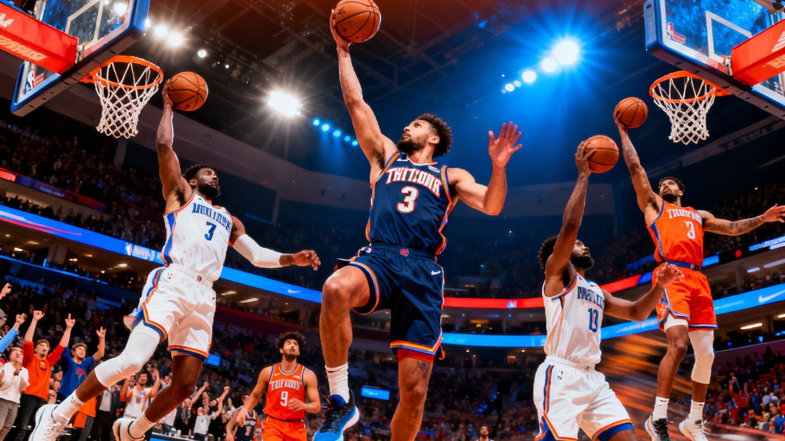 NBA当日十佳球集锦视频封面，展示多个精彩扣篮和三分球的拼接画面，色彩鲜艳动感十足。